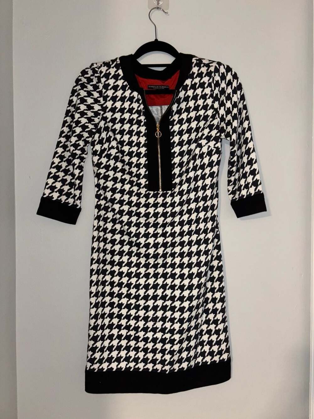 Isabella DeMarco Tahari Levine Houndstooth Knit Zip-Front Shift Dress